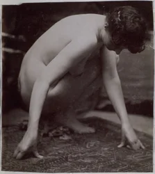 Estudo de um modelo feminino nu, visto de lado, no estúdio de Jacques de Lalaing, estudo preliminar de elemento para uma fonte no Musee des Beaux arts, Tournai e para uma fonte circular