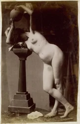 Estudo de um modelo nu feminino, visto de frente, na oficina de Jacques de Lalaing, estudo preliminar para uma fonte circular