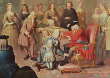 Philip V de Espanha entrega o Velo de Ouro ao Marechal de Tesse como Embaixador de Frencg em Espanha em 1724