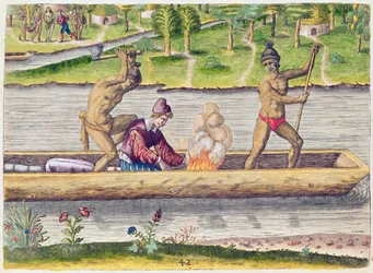 O assassinato de um francês, de «Brevis Narratio..», gravado por Theodore de Bry (1528-98), publicado em Frankfurt, 1591