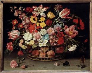 Pintura de cesta de frutas por Jacques Linard (1600-1645)