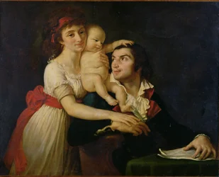 Camille Desmoulins (1760-94), sua esposa Lucile (1771-94) e seu filho Horace-Camille (1792-1825) c.1792 (óleo sobre tela)
