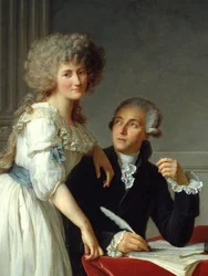 Detalhe de "Antoine Laurent Lavoisier (1743-1794) avec Madame Lavoisier" Pintura de Jacques Louis David (1748-1825)