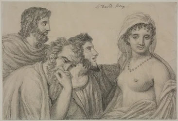 Phryné perante os Juízes, c.1816-1820 (giz preto sobre papel de cera)