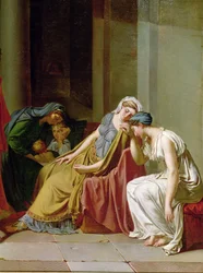 O juramento do detalhe Horatii de um grupo de mulheres à direita, c.1783 óleo sobre tela