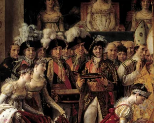 O Rito de Napoleão. Detalhe representando Josefina seus seguidores e Philippe Henri, Marquês de Segur (1724-1801); Jannot de Moncey (Duque de Conegliano