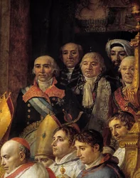 O Rito de Napoleão. Detalhe representando os embaixadores (Almirante de Gravina (embaixador da Espanha, falecido em 1805), General Armstrong (embaixador dos Estados Unidos), Monsieur de Marescalchi (ministro do rep. italiano), Mohamed sayd - halet effendi 