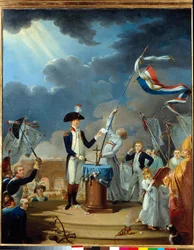 O juramento de La Fayette (Lafayette) na festa da federação em 14 de julho