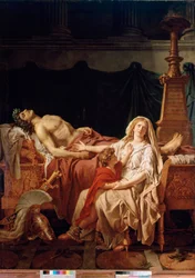 A dor da viúva de Andromaque Hector, morta por Aquiles, representada pelo corpo de seu marido. Pintura de Jacques Louis David (1748-1825) Paris, Musee du Louvre