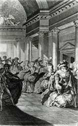 "Ele vai voltar-lhe puro e casto para o seu marido", cena do ato IV de "O Casamento de Figaro" por Pierre-Augustin Caron de Beaumarchais (1732-99) gravado por Claude Nicolas Malapeau (1755-1803) 1