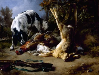 Spaniel com uma vida ainda do jogo morto, 1837