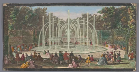 Vista do Bosquet des Trois Fontaines no Jardim de Versalhes Les Trois Fontaines (título no objeto)