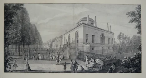 Villa neo-paladiana de Lord Burlington em Chiswick and the Jacobean House (caneta e tinta com lavagem em papel)