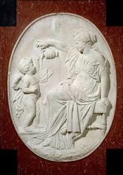 Monumento ao coração de Luís XIII: as quatro virtudes cardeais. A temperança. Elemento decorativo do monumento funerário de Luís XIII na igreja de São Paulo São Luís (São Paulo), rue Saint Antoine, em Paris. Base em mármore em relevo de Jacques Sarazin (15