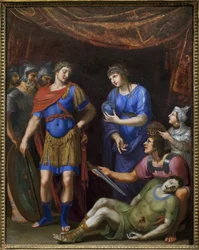 A morte de Marc Antoine (Marcus Antonius Marci Filius Marci Nepos, 83-30 AC). Pintura de Jacques Stella (1596-1657), óleo sobre tela. Arte Francais, século XVII. Museu de Belas Artes de Budapeste (Hungria).