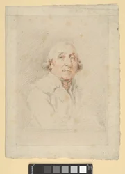 Retrato de Joseph Péru (giz vermelho, preto e branco sobre papel de cor creme)