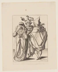 Um casal a dirigir-se a um jovem que gesticula, de The Masquerades