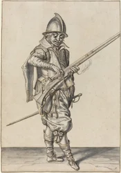 Soldado elegantemente vestido preparando-se para disparar seu calibre