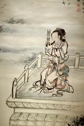 Figura pintada, músico. Tinta sobre papel de Yi Jaegwan (1783-1837), art coreen do século XIX. Museu Nacional da Coreia, Seul (Coreia do Sul).