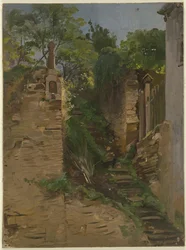 Escadaria de jardim entre dois muros