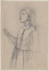 Menina pequena, desenhada de esquerda