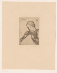 Retrato de Malvina Dedeyn com trabalhos manuais
A costureira (título sobre o objecto)