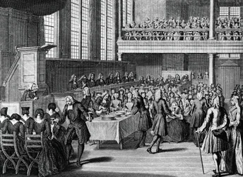 Jantar dos anabaptistas, gravura de Jacobus van der Schley (1715-1779) de Cerimónias Religiosas e Costumes de Todos os Povos do Mundo