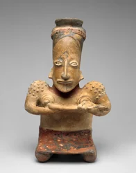 Mulher ajoelhada Enfermagem de um bebê, proto-clássico, 100 aC-AD 300 (louça de barro com pintura deslizante policromada)
