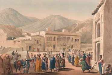 O Durbar-Khaneh do Shah Shoojah-ool-Moolk, em Cabaul [sic], c.1840 (litografia, colorido)