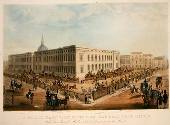 Vista Nordeste do Novo Correio Geral (gravada por H. Pyall) (aquatint em papel)