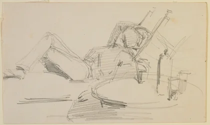 Um homem reclinado em uma cama, 1858.