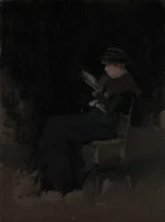Composição em preto: rapariga a ler, ca. 1880-90
