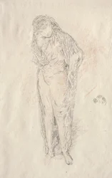 Figura drapeada em pé.
