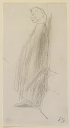 Esboço de perfil de uma mulher idosa de pé, 1858.