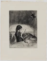 Leitura por Lamplight, 1858.
