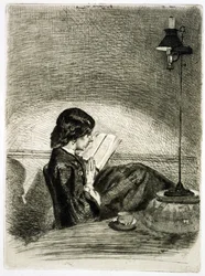 Leitura pela Lamplight, 1858