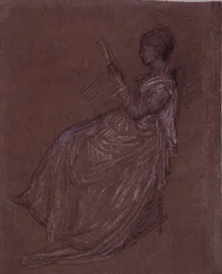 Sentado Lady Reading, estudo para a Sra. Layland (giz pastel sobre papel)