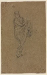 Mulher em pé segurando seu vestido verso, c. 1872