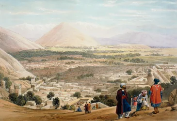 Cabul da Cidadela, mostrando a antiga cidade murada, Primeira Guerra Anglo-Afegã 1838-1842