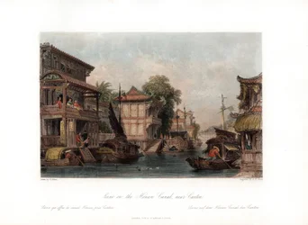 Cena no canal de Honan, perto de Canton, China, c1840.