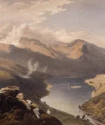 Grasmere de Langdale Fell, detalhe do lago, de "The English Lake District", 1853