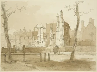 Lado oeste da Praça Queen, depois dos Riots (lápis e aquarela sobre papel)