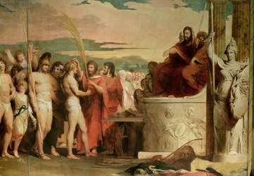 Coroação dos vencedores em Olímpia, terceira obra da série O progresso da cultura e do conhecimento humanos, pormenor dos vencedores a serem coroados perante os helanódicas, cerca de 1777-84
