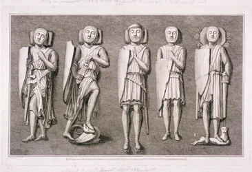 Cinco efígies de cavaleiros da Temple Church, Londres, 1786.