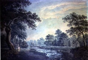 Paisagem, com, fluxo, e, ponte