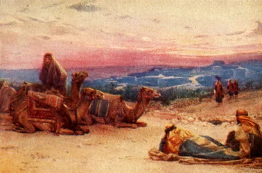Viajantes que descansam fora da vila da Palestina - Atos xx 5, c1924. Criadores: James Clark, Henry A Harper.