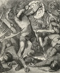 Hereward cortando seu caminho através do hospedeiro normando
