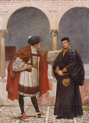 O Mercador de Veneza de Shakespeare: António e Bassânio (litografia a cores)