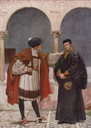 O Mercador de Veneza de Shakespeare: António e Bassânio (litografia a cores)