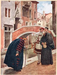 "Com a respiração travada e a humildade sussurrante", ilustração de "O mercador de Veneza", c.1910